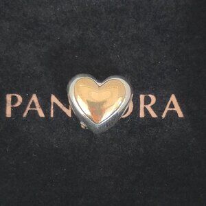 Pandora Domed Golden Heart Charm Dangle S925 Sterling Silver Bracelet Pendant